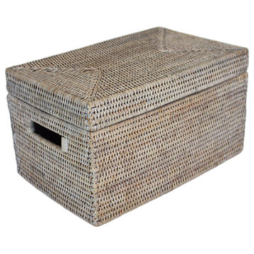 White Wash Rattan Lidded Storage Basket Rectangular Lid