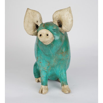 Wilber the Pig Handmade Planter, Turquoise