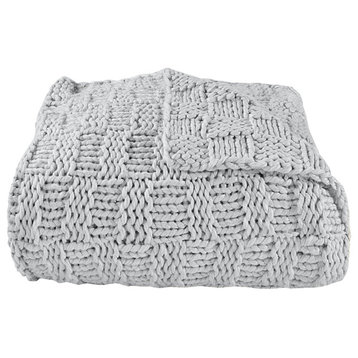 Chess Knit Throw, 50"x60", Gray, 1 Piece