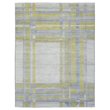 Light Gray Modern Design Densely Woven Soft Wool Hand Knotted Rug, 7'9"x10'2"