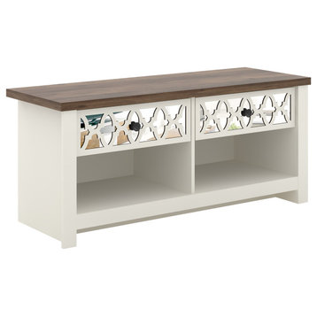 Heron 18.9 in. H X 43.3 in. W Ivory with Knotty Oak 2 Drawer Shoe Storage Bench