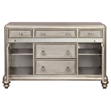 Bowery Hill 5 Drawer Server in Metallic Platinum and Silver