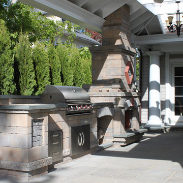 Greenwich CT: Sun Roof Over Patio, Outdoor Kitchen and Fireplace
