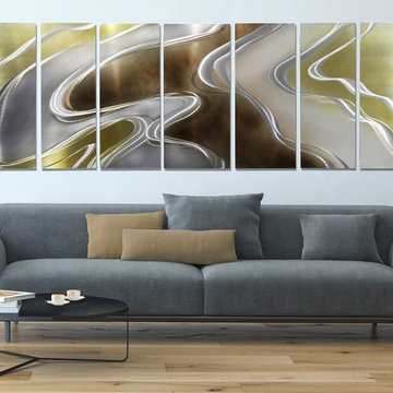 Geocentric - Abstract Earth Tone Modern Hand-Painted Original Metal Wall Art