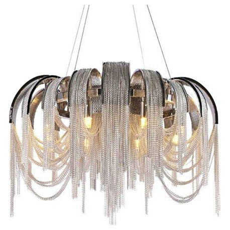 Cadena Aluminum Chain Tassel Chandelier, Diameter 32"