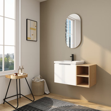 BNK Single Sink Bathroom Vanity with Doors and Side Shelf, White-Ltk, 36*18