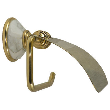 Toilet Paper Holder, Hooded With Arabescato Marble Accents, Polished Gold