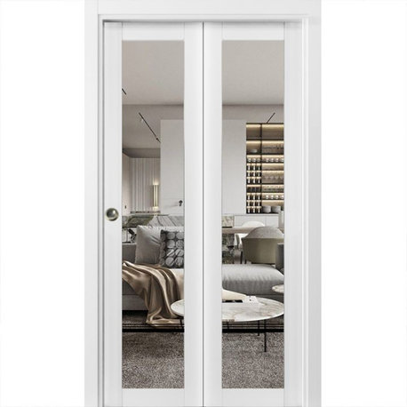 Bi-fold Doors 72 x 80 | Lucia 2666 White Silk Clear Glass | Sturdy Tracks