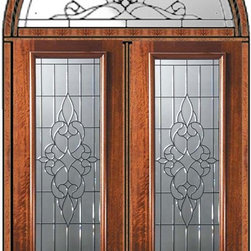Pre-hung Transom Double Door 96 Mahogany Courtlandt 3/4 Lite Glass - Front Doors