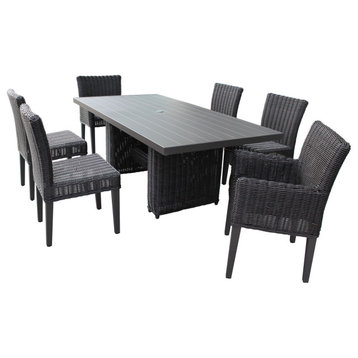 Rectangular Patio Dining Table,4 Armless Chairs,2 Chairs,Arms Dark Chestnut