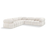 Meridian Furniture - Ames Boucle Fabric L-Shaped Modular Sectional, Cream, 5-Piece: 2 Armless Chair, 3 Corner Chair - Introduce a touch of modern sophistication to your living area with the exquisite Ames Boucle Fabric Sectional. With plush cream boucle fabric and unique design, it will elevate the visual appeal of your living space. This elegant and captivating sectional can be mixed and matched with other pieces from the collection to create an endless array of stunning looks. So, get ready to transform your living area into an inviting and stylish haven with the Ames Boucle Fabric Sectional.