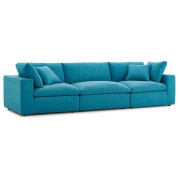 Commix Down Filled Overstuffed 3 Piece Sectional Sofa Set, Teal