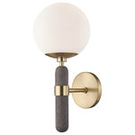 Mitzi by Hudson Valley Lighting - Brielle 1-Light Wall Sconce, Aged Brass - Brielle brings concrete to the party. Grey and a bit rough with heterogeneous flecks, the material introduces instant textural intrigue to a space. Classic white shades and metal cuffs around the cylindrical body contrast the concrete and give it an elegant, contemporary feel.