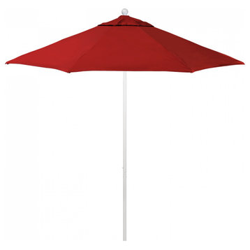 9' Patio Umbrella White Pole Fiberglass Ribs Push Lift Pacific Premium, Red