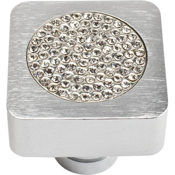 Atlas Homewares Small Czech Inset Crystal Square Knob, Brushed Aluminum