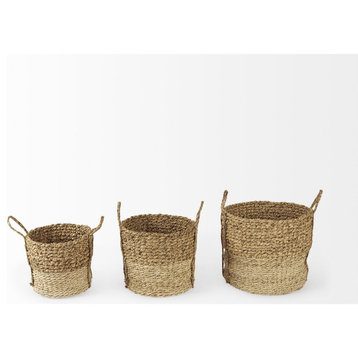 Set of Three Two Tone Wicker Storage Baskets
