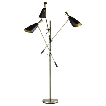 Metal 77" 3-Light Floor Lamp, Gold/black Kd
