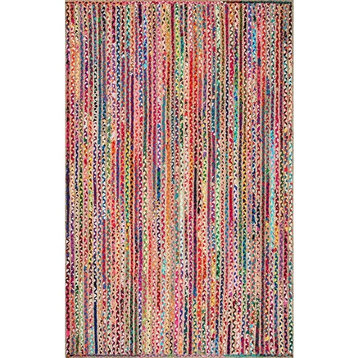 Transitional Area Rug, Handmade Braided Jute In Multicolored Tones, 9' X 12'