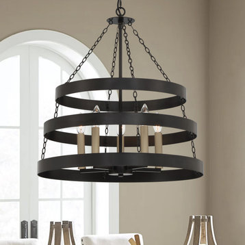 5-Light Candle Style Wagon Wheel Chandelier, Classic Black/Brass Dust
