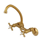Kingston Brass 6" Adjustable Center Wall Mount Kitchen Faucet, Brushed Brass