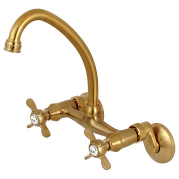 Kingston Brass 6" Adjustable Center Wall Mount Kitchen Faucet, Brushed Brass