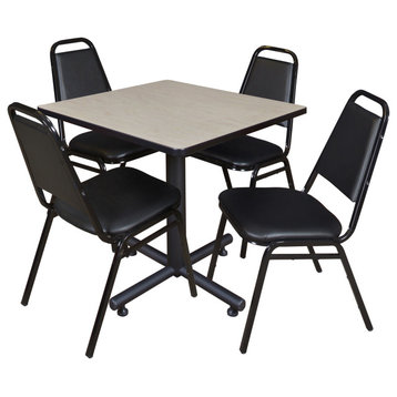 Kobe 30" Square Breakroom Table- Maple & 4 Restaurant Stack Chairs- Black