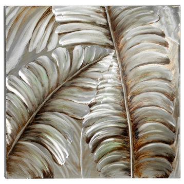 Square Silver and Bronze 3D Leaves Metallic Wall Art