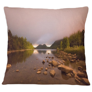 Jordan Pond in Acadia Park Contemporary Landscape Printed Throw Pillow, 16"x16"