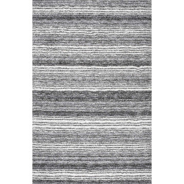 Hand-Tufted Striped Shaggy Plush Shag Rug, Gray, Multi, 9'x12'