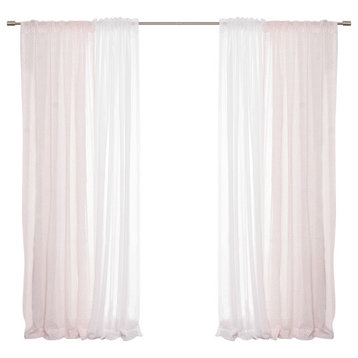 Pippin Linen and Sheer Diamante Mix/Match Curtains, Pink