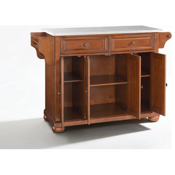 Transitional Kitchen Cart, Cherry Body With Ample Storage & Stainless Steel Top