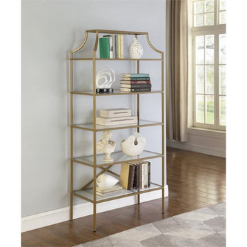 Coaster 5-Shelf Contemporary Rectangular Metal Bookcase in Gold