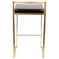 Lumisource Fuji Counter Stool, Gold With Black Faux Leather, Set of 2