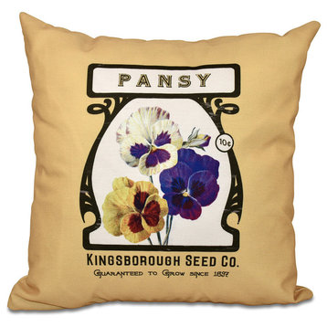 Pansy, Floral Print Pillow, Gold, 16"x16"