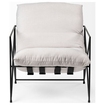 Leonidas Fabric w/ Metal Frame Accent Chair, Cream Fabric & Black Frame