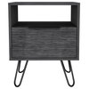 Vienna Modern Bedroom Nightstand with Cabinet and Hairpin Legs, Smoky Oak
