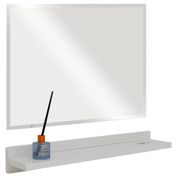 30" White Wireless Charging Shelf and Frameless Mirror Set