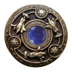 Inviting Home Inc. - Jeweled Lily Knob, Antique-Style Brass With Blue Sodalite - Cabinet And Drawer Knobs
