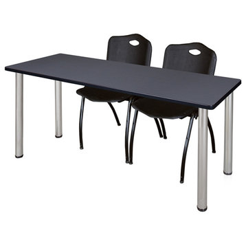 66" x 24" Kee Training Table- Grey/ Chrome & 2 'M' Stack Chairs- Black