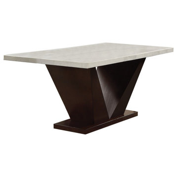 HomeRoots 36" X 59" X 30" White Marble And Walnut Dining Table