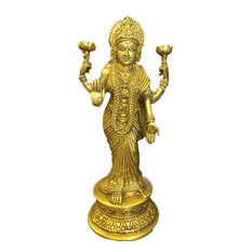 Mogul Interior - Standing Goddess Lakshmi in Blessing Pose Statue Hindu Figurines Brass Sculpture - Decorative Objects And Figurines