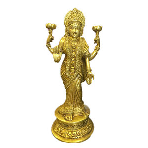 Mogul Interior - Standing Goddess Lakshmi in Blessing Pose Statue Hindu Figurines Brass Sculpture - Decorative Objects And Figurines