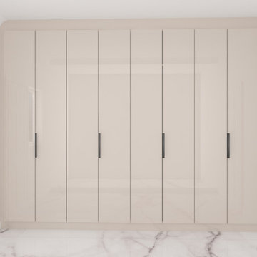 Hinged Fitted Wardrobe in Cashmere Beige Linen Supplied by Inspired Elements