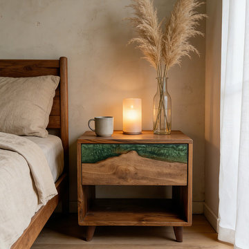 Wood Emerald Epoxy Bedside Table: Where Natural Warmth Meets Jewel