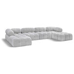 Meridian Furniture - Ames Boucle Fabric U-Shaped Modular Sectional, Grey, 6-Piece: 2 Armless Chair, 2 Corner Chair, 2 Ottoman - Introduce a touch of modern sophistication to your living area with the exquisite Ames Boucle Fabric Sectional. With plush grey boucle fabric and unique design, it will elevate the visual appeal of your living space. This elegant and captivating sectional can be mixed and matched with other pieces from the collection to create an endless array of stunning looks. So, get ready to transform your living area into an inviting and stylish haven with the Ames Boucle Fabric Sectional.