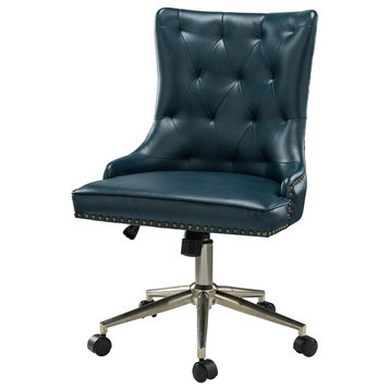 38.5" Swivel Task Chair With Tufted, Turquoise
