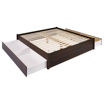 Prepac Select King 4-Post Platform Bed with 4 Drawers in Espresso