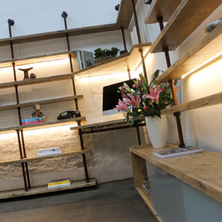 McLeod Reused Scaffolding & Pipe Industrial Desk & LED Lit Shelves with Storage - Desks & Writing Bureaus