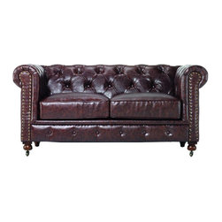 Home Decorators Collection - Gordon Leather Loveseat in Brown - Loveseats