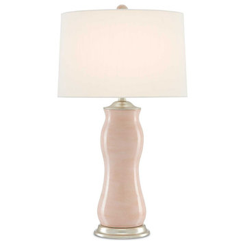 Ondine 1 Light Table Lamps, Blush/Silver Leaf with Off White Shantung Shade